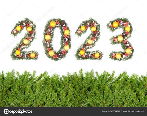 Christmas Tree Framework 2023 Number Made Christmas Tree Branches Isolated Stock Photo by ...