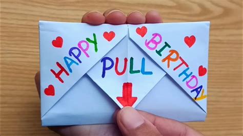 DIY - SURPRISE MESSAGE CARD FOR BIRTHDAY | Pull Tab Origami Envelope ...