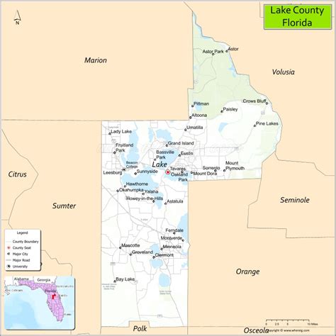 Lake County Map, Florida, USA | Check Major Cities & Towns, County Facts & Location