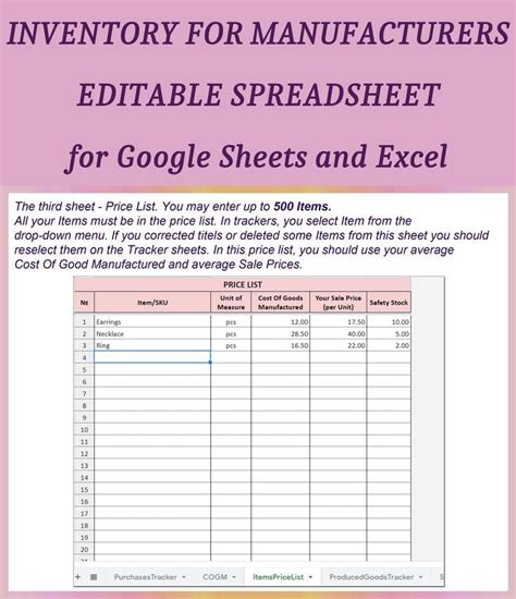 Inventory Spreadsheet, Inventory Sheet Excel, Pricing Sheet, Sales Tracker, Costing Calculator ...