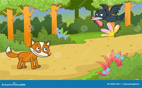 Aesop`s Fable the Fox and the Crow Stock Vector - Illustration of cartoon, bird: 90691461