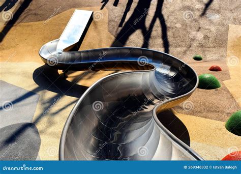 Stainless Steel Slide Perspective. Colorful Playground Rubber Safety ...