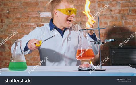 Funny Picture Male Scientist Conducts Experiment Stock Photo 1217209654 ...