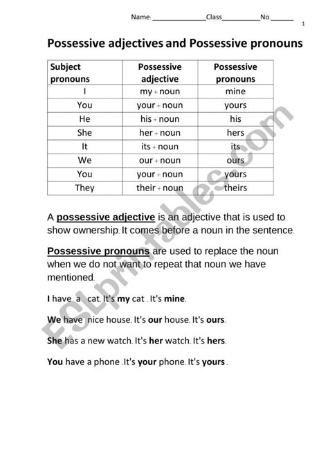 Possessive Pronouns - ESL worksheet by MInta Pondtip