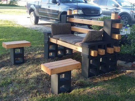 Cinder block bench and tables. I built the bench using 12 - blocks. Using 8' 4x4s I had some ...