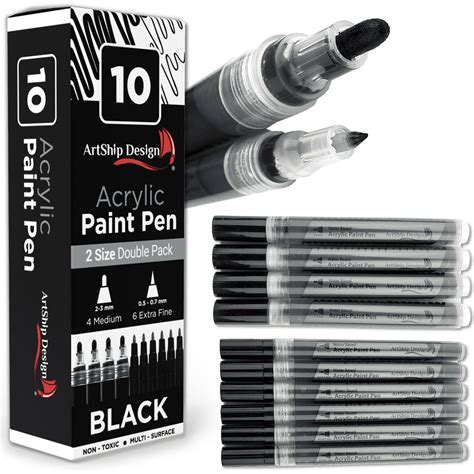 10 Black Acrylic Paint Pens, Double Pack of Both Extra Fine and Medium Tip Paint Markers ...