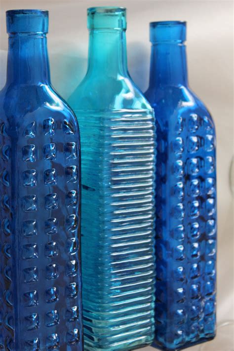 Set of 10 COBALT BLUE GLASS Bottles Dark Navy Colored Wedding