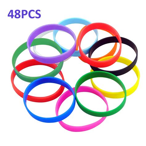 48 PCS Silicone Bracelets Blank Adult Rubber Wristbands Mixed Colors ...