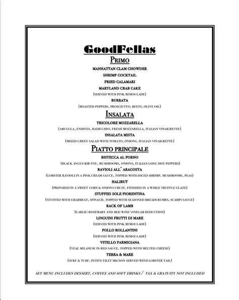 Menu at Goodfellas Ristorante restaurant, Garfield