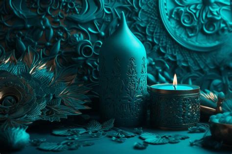 Premium AI Image | A blue candle and a candle are on a table.