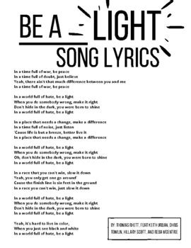 Be a Light Lyric Activity by Miss W in 2nd | TPT