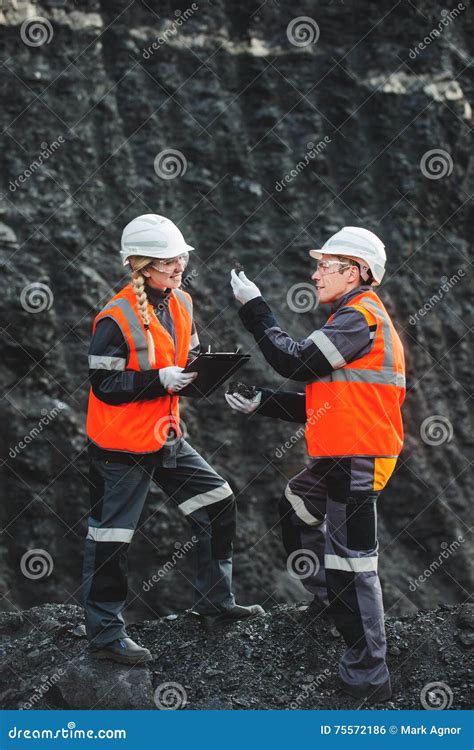 Workers with Coal at Open Pit Stock Photo - Image of industrial, energy ...