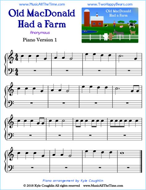 Old MacDonald Had a Farm Piano Sheet Music | Easy sheet music, Piano sheet, Piano sheet music