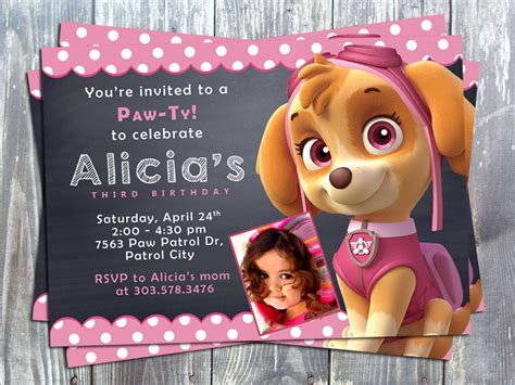 Paw Patrol Skye Birthday Party Printable Invitation