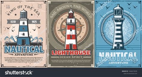 Lighthouse Vintage Nautical Compass Vector Posters Stock Vector (Royalty Free) 1446619535 ...
