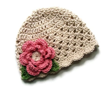 Crochet baby Hat with Flower Girls Crochet Summer Hat Ecru