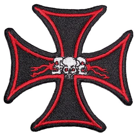 Iron Cross With Three Skulls Embroidered Biker Patch – Quality Biker ...