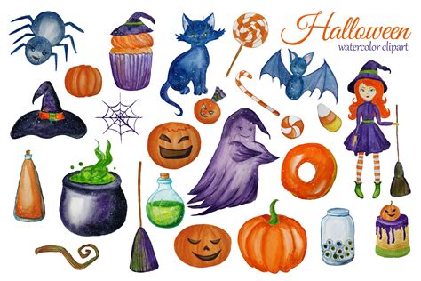 Watercolor Cute Halloween Clipart. Witch clip art. Children Halloween ...