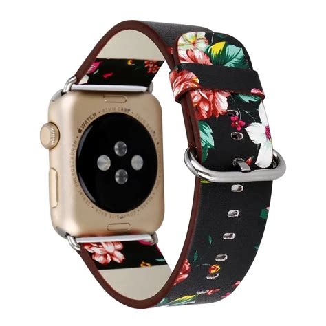 Black White Vintage Floral Leather Watch Band for Apple Watch Series 1 2 3 Strap Flower ...