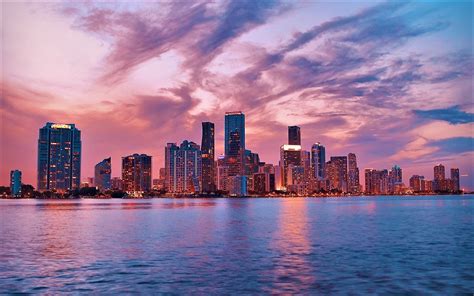 Download USA Skyscraper Light Building Dusk City Man Made Miami HD Wallpaper