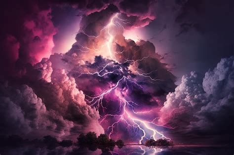 Premium Photo | A picture of a storm with purple and pink clouds and a purple sky