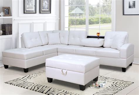 White Leather Sectional w/ Ottoman | Sectional sofa with chaise, Sectional sofas living room ...