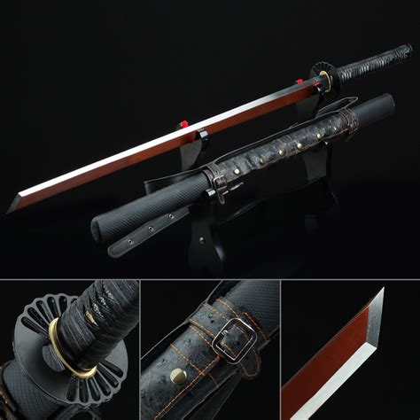 Handmade Spring Steel Red Blade Real Japanese Ninjato Ninja Sword With Black Scabbard - TrueKatana