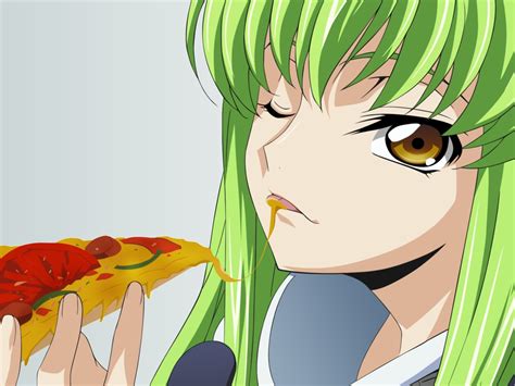 Wallpaper : Code Geass, food, pizza, anime girls eating, green hair, anime girls 1600x1200 ...