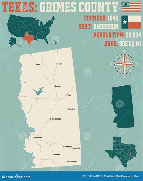 Map of Grimes County in Texas Stock Vector - Illustration of education, federal: 130754433