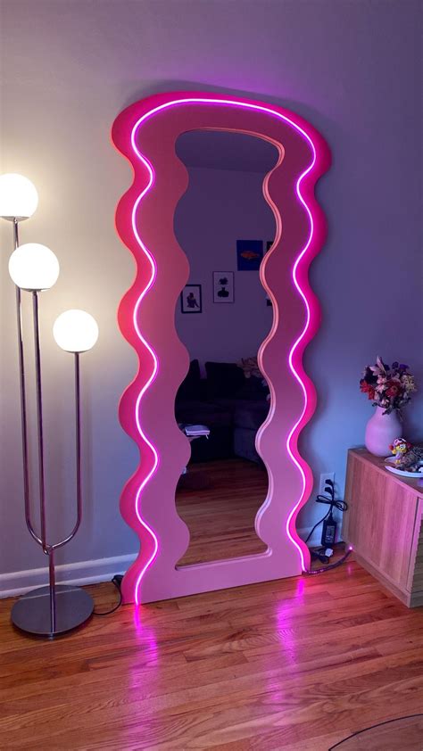Pink wavy mirror with LEDs. Spring home decor. Cute Bedroom Decor, Room Makeover Bedroom, Room ...