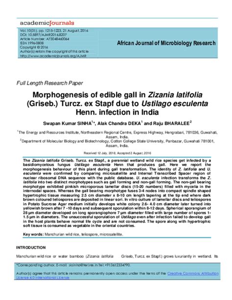 (PDF) Morphogenesis of edible gall in Zizania latifolia (Griseb.) Turcz. ex Stapf due to ...