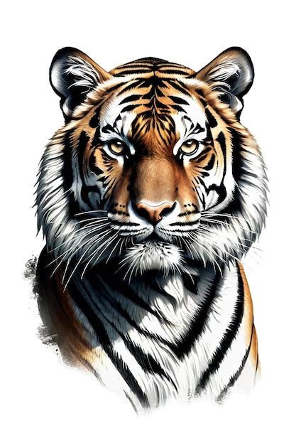 Premium PSD | Realistic tiger drawing in color front view