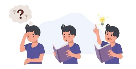 Premium Vector | Confused kid and understand or found answerboy reading book then got some ...