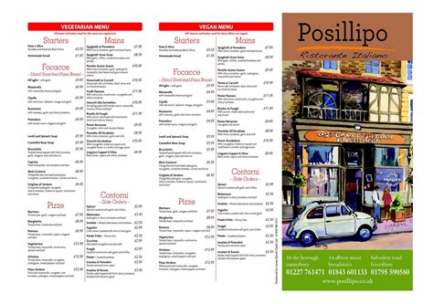 Menu at Posillipo - Faversham restaurant, Faversham, Provender Mill