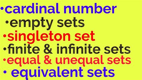 Empty sets || singleton set || finite and infinite sets || equal unequal sets|| equivalent sets ...