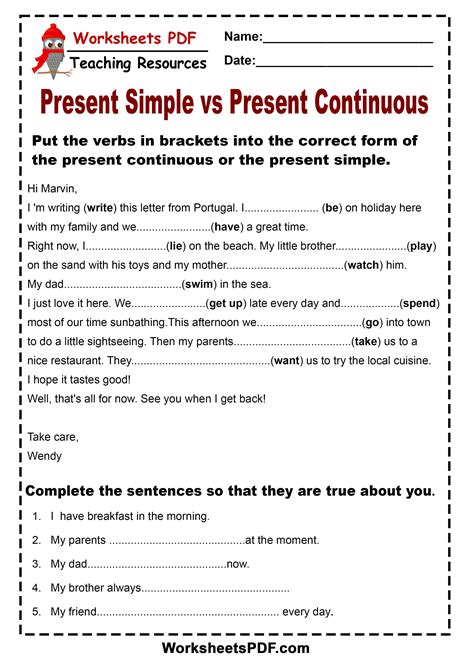 Present Simple VS Present Continuous 3 | English grammar exercises ...