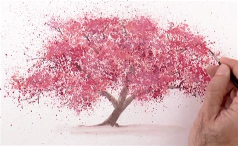 Splattering Watercolor To Paint A Cherry Blossom Sakura Tree - Beebly's ...