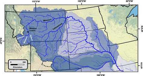 Upper Missouri River basin and the locations of the Missouri River ...