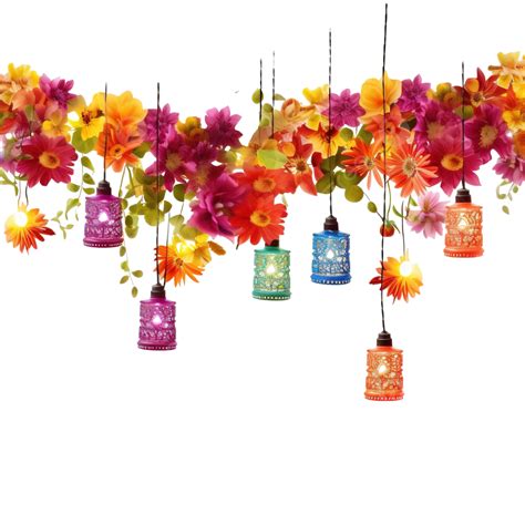 Hanging Colorful Lights And Flowers Decorations For Happy Diwali ...