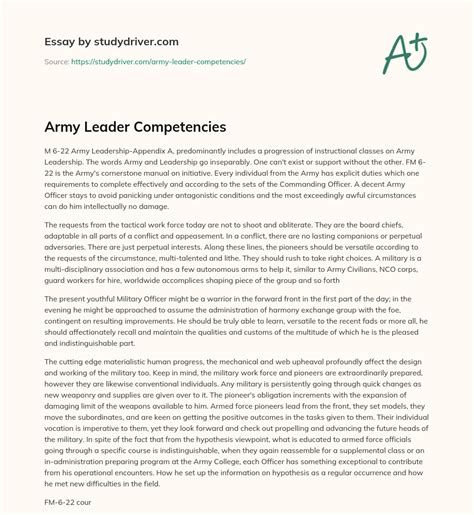 Army Leader Competencies - Free Essay Example | StudyDriver.com