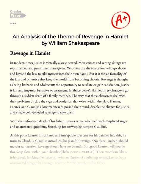 An Analysis of the Theme of Revenge in Hamlet by William Shakespeare: [Essay Example], 1035 words