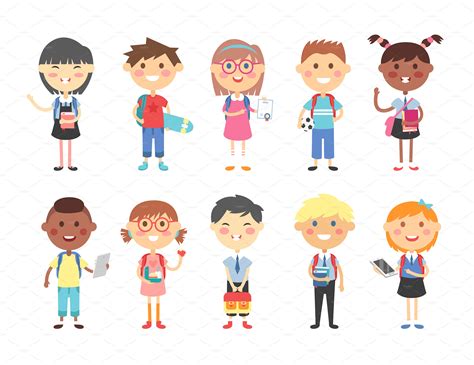 School kids vector illustration | Custom-Designed Illustrations ~ Creative Market