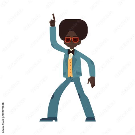 Vector illustration of african man dancing disco in flat cartoon style - male character wearing ...