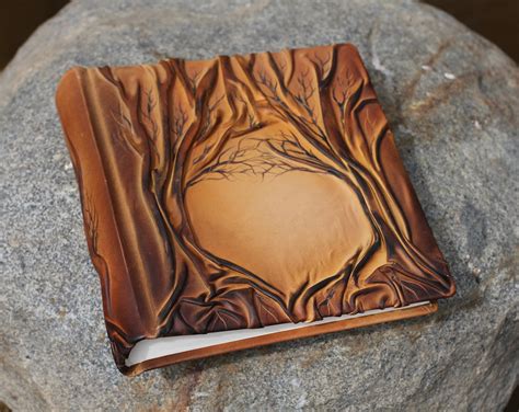 Personalized Leather Wedding album with two gold Trees of Life