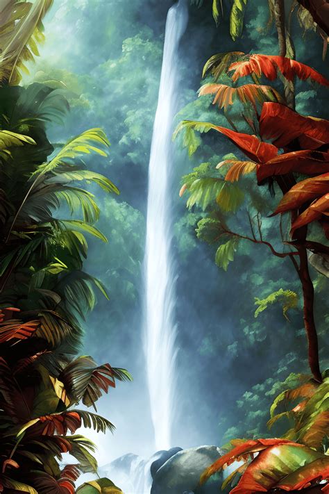 Extremely Realistic Costa Rica Waterfall Painting · Creative Fabrica