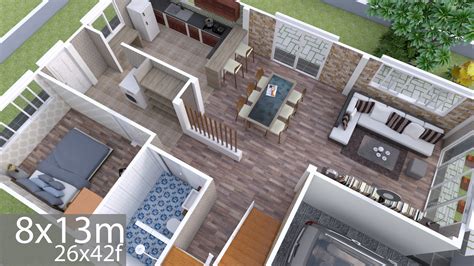 House Plans 8x13m Full Plan 3Beds - SamHousePlans