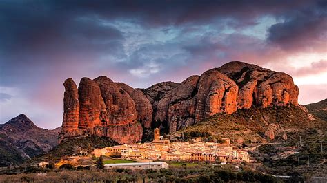 HD wallpaper: mountains, the city, Spain, Aguero village, Huesca ...