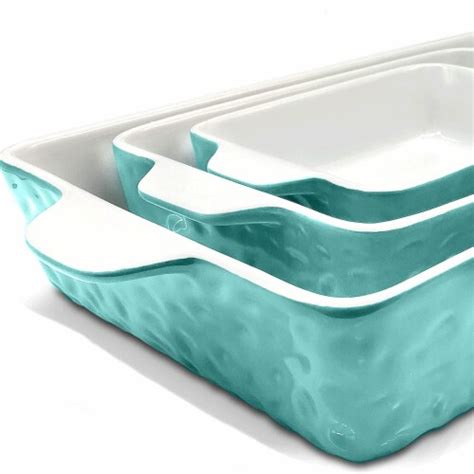 NutriChef Rectangular Ceramic Nonstick Kitchen Bakeware Pan Set, Aqua ...