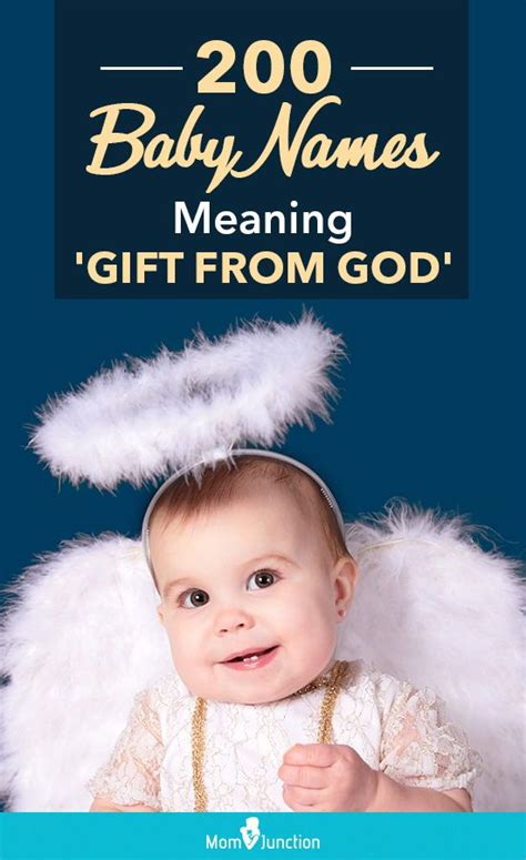 a baby wearing angel wings with the words 200 baby names meaning gift from god