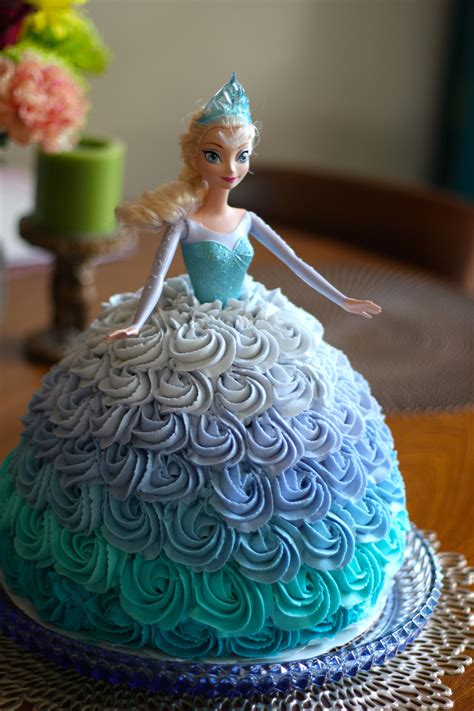 Disney's Frozen Elsa doll cake made with an Ombre Rosette skirt for a ...